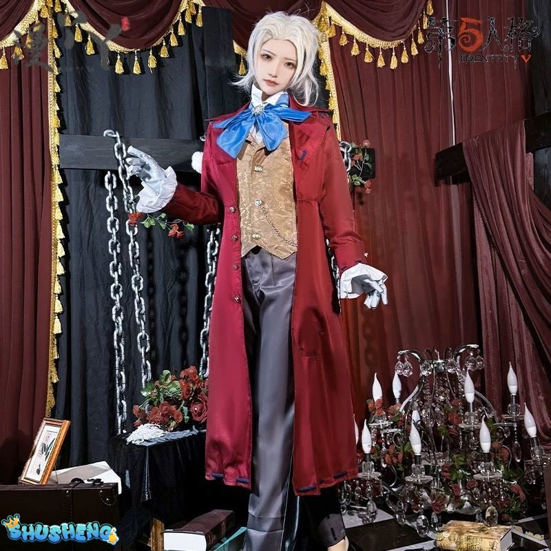 Identity V Anime Game Frederick Kreiburg Cosplay Costume Composer Wig Tailcoat Uniform Coat Adult Man Halloween Carnival Suits
