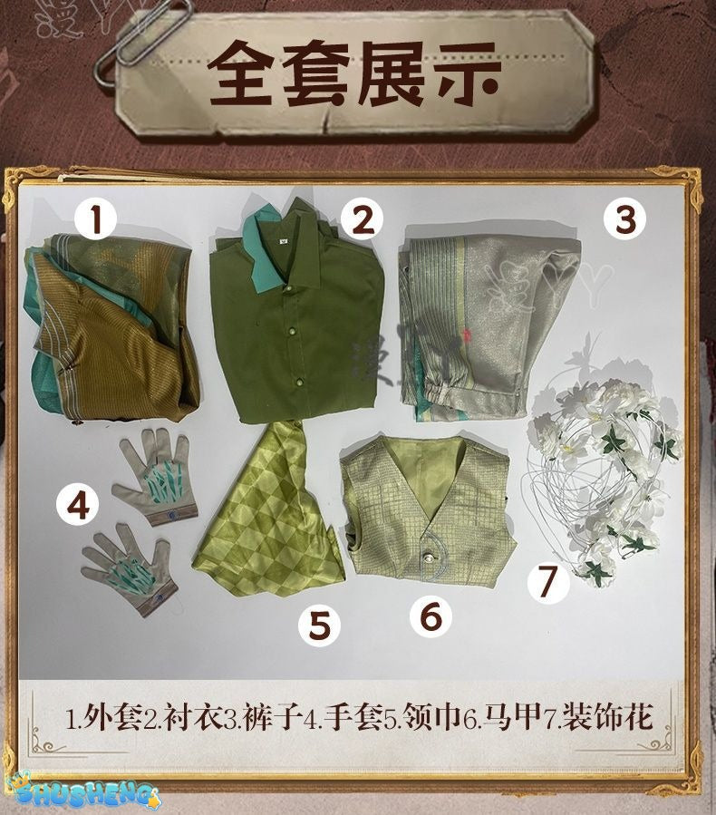 Identity V Aesop Carl Embalmer Cosplay Costume Shirt vest jacket scarf gloves handsome suit party carnival Man Woman uniform