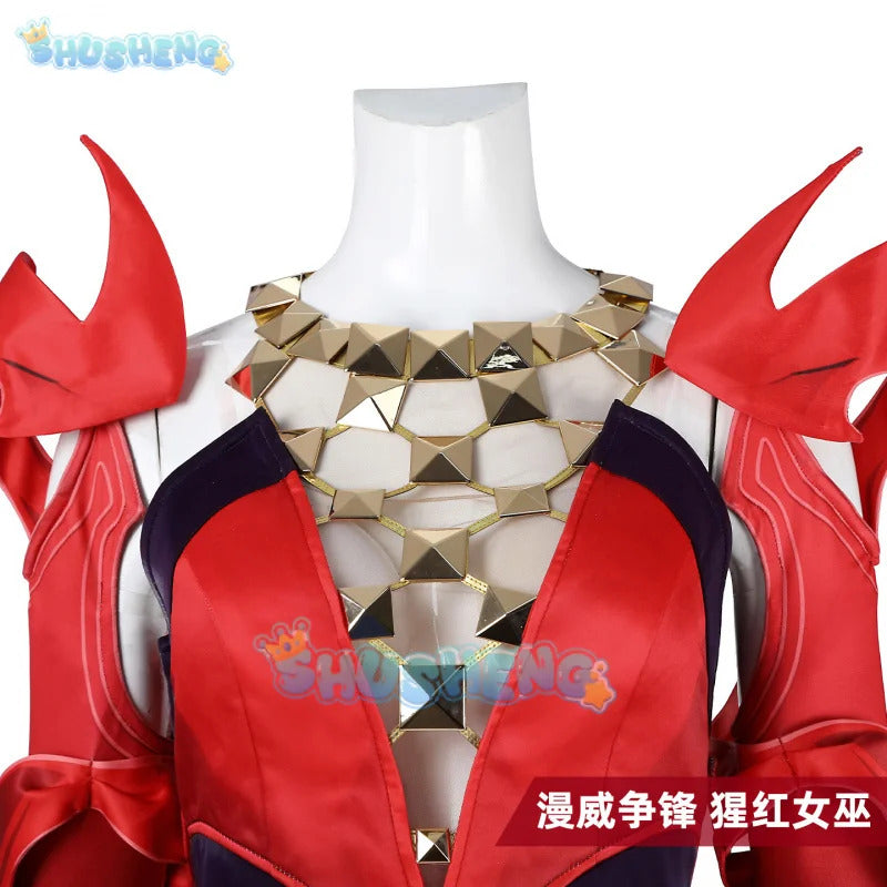 Game Rivals Scarlet Cosplay Witch Costume Emporium Matron Red Top Skirt Outfit Full Set Halloween Scarlet Fantasia Costumes