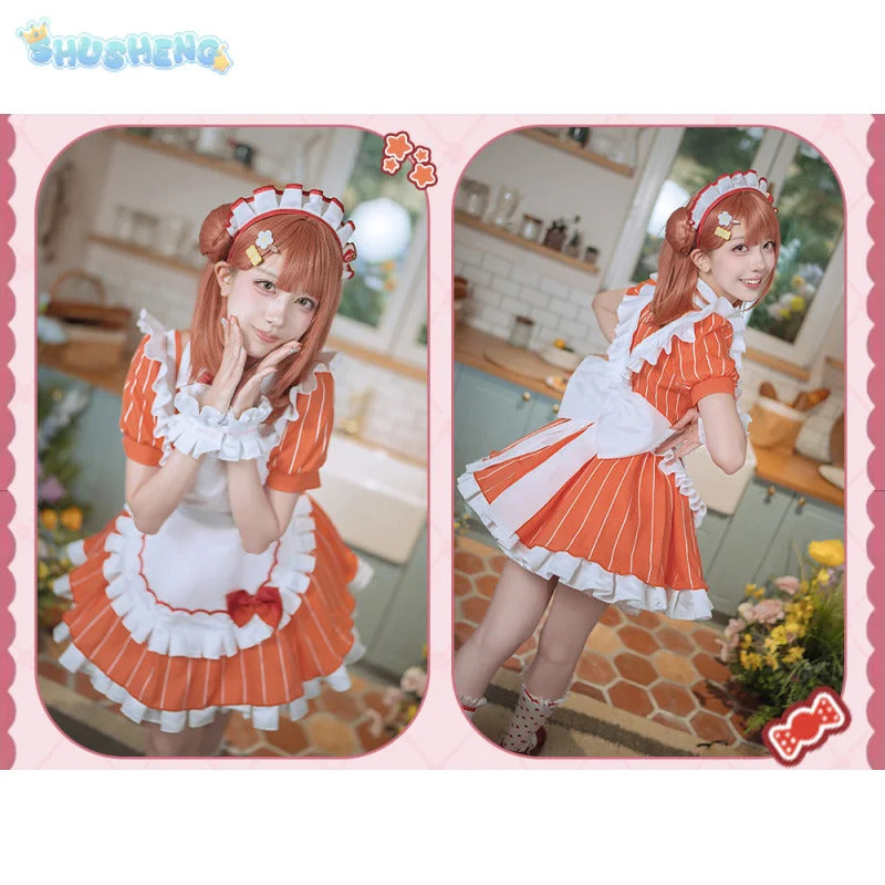 LoveLive!Superstar!!Uehara Ayumu Ruby Kurosawa Wakana Shiki Cosplay Costume Socks Apron Tie Hair Clip Wig Halloween Maid Set