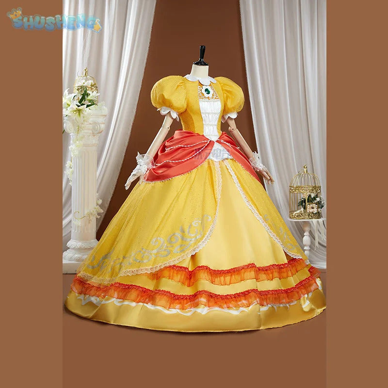 Shusheng-R Princess Daisy Cosplay Super Cos Bros Daisy princess Costume Halloween Party Gorgeous Dress Prop crown Women Sweet New Set