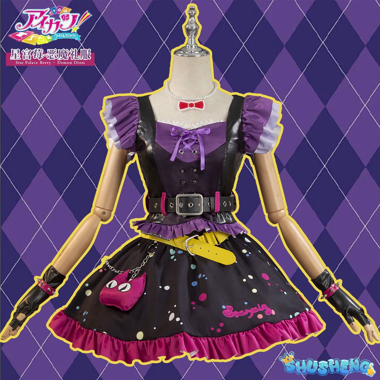 Anime Aikatsu! Hoshimiya Ichigo Cosplay Costume Sweet Devil Evening party Dress female Lolita in stock
