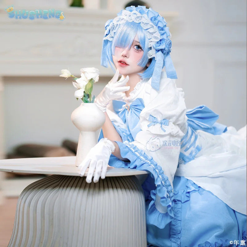 Shusheng-R Anime Re:Zero Rem cosplay costume Halloween carnival Gothic dress Lolita Sweet dress accessories props girls Rem uniform set