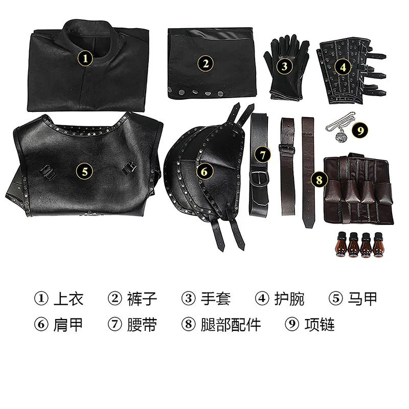 Witcher 3:Wild Huntc Geralt Cosplay Geralt Costume Handsome leather men set accessories props complete Halloween party uniform