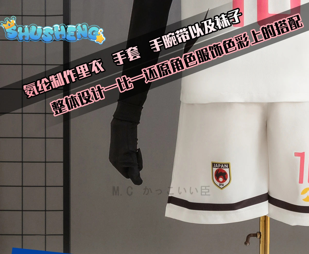Anime Blue Lock Sae Itoshi Cosplay Costume Wig White Uniform Japan U-20 Team Football Jersey No.10 Sportswear Gloves Men Women
