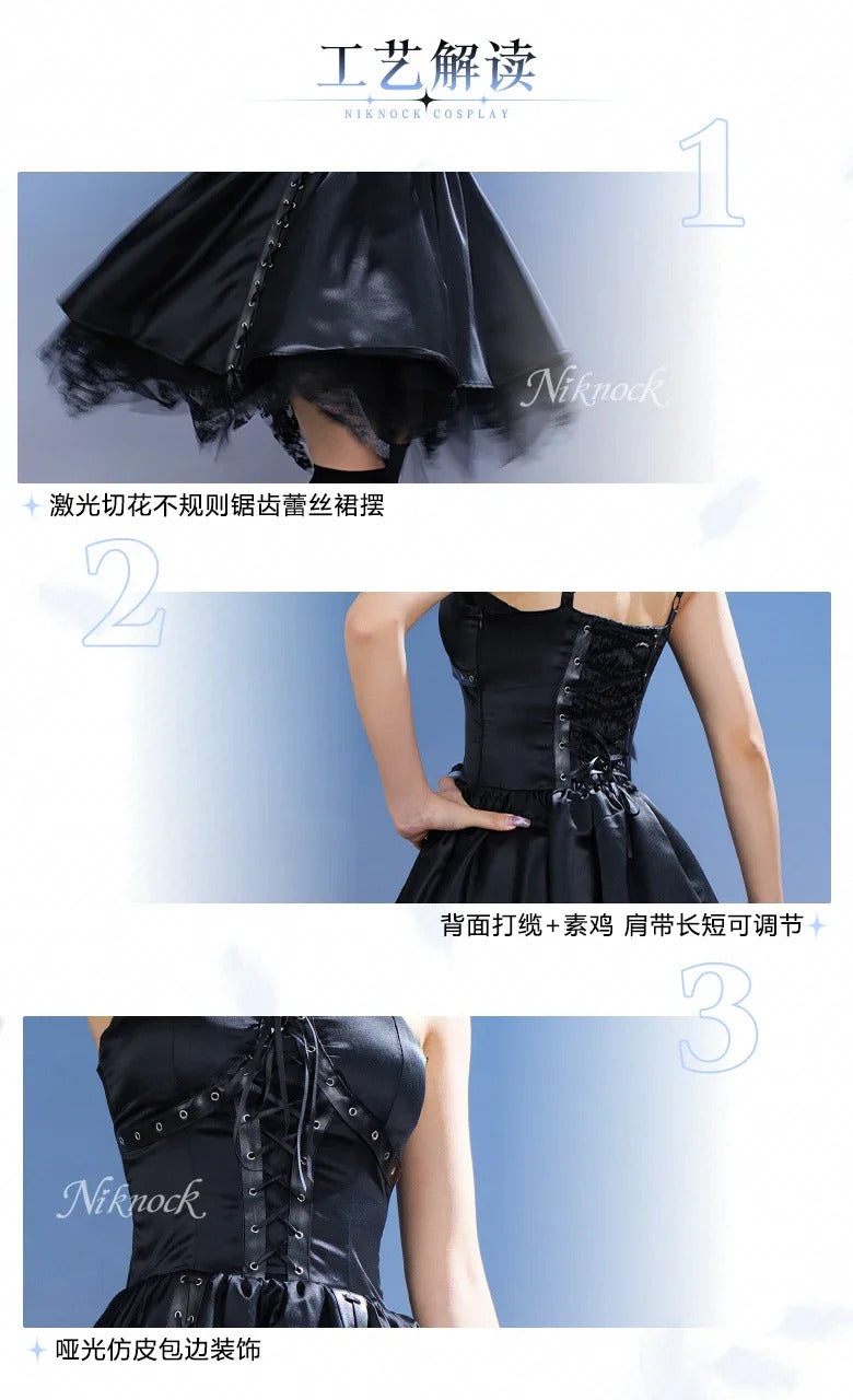 Wonderful Everyday Down the Rabbit-Hole Minakami Yuki cosplay costume Halloween sexy black dress socks necklace props uniform