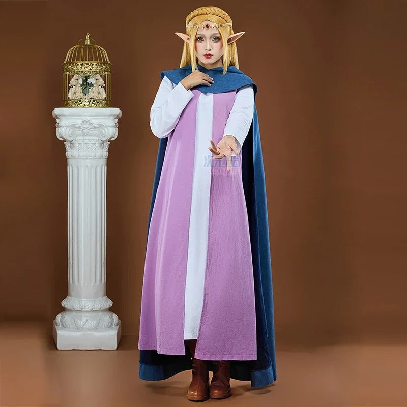 Shusheng-R Game Zelda Cosplay Princess Zelda Costume Coat, cloak, ear accessories, dress set Halloween party casual Woman Man uniform
