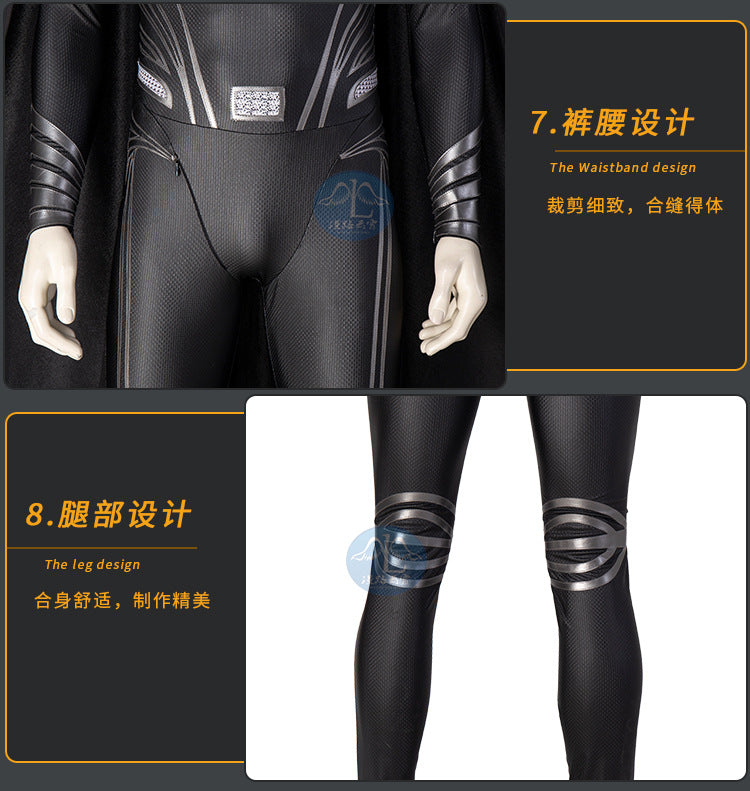 New Clark Kent Cosplay Costume Black Jumpsuit Cloak Super Hero Set Custom Made
