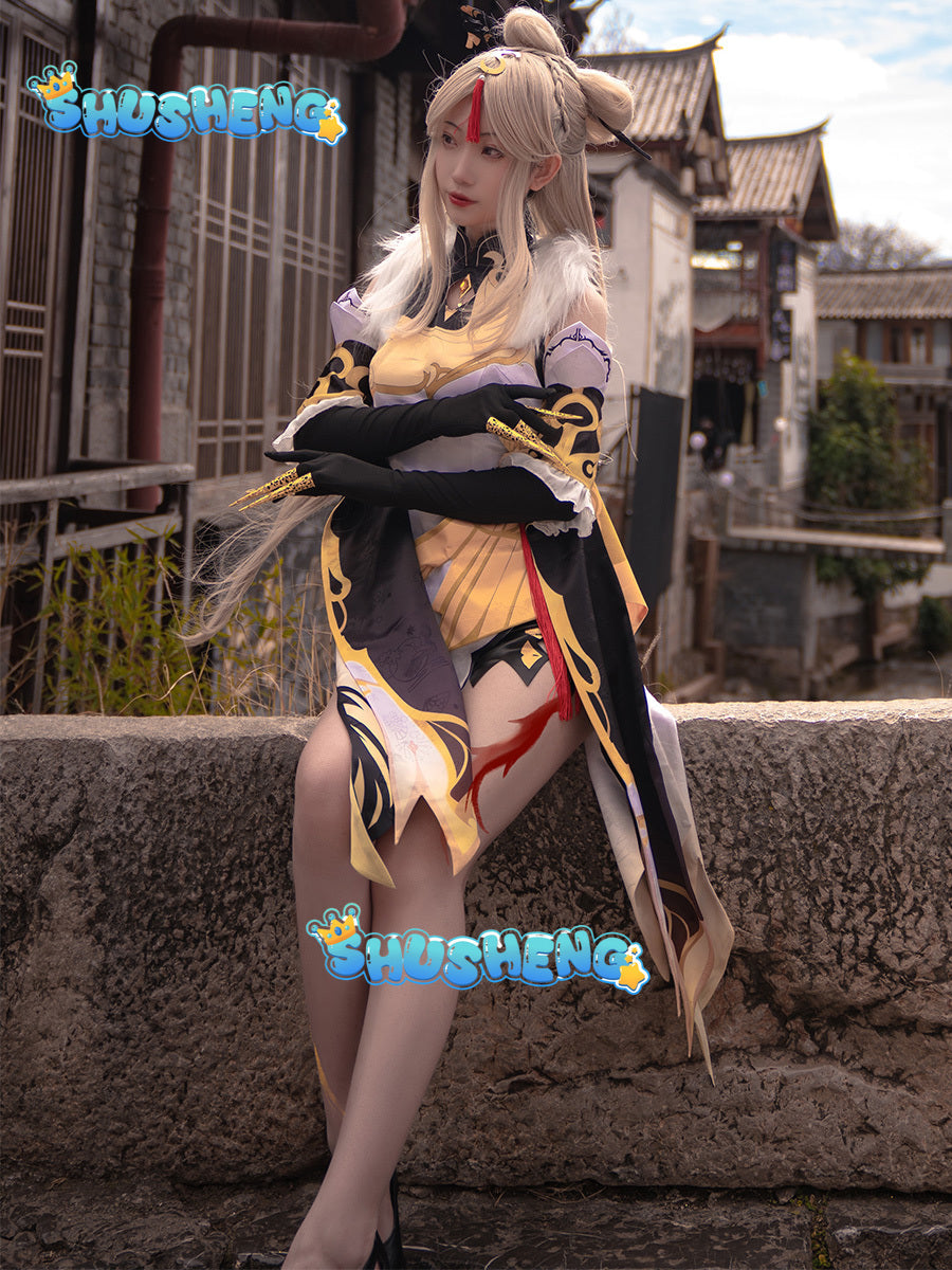 Ningguang Genshin Impact Cosplay Costume Wig Anime Game Ning Guang Cosplay Halloween Party Outfit for Women Girls