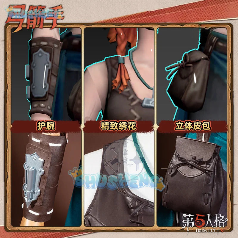 Shusheng-R Identity V Archer Cosplay Costume Brynhildr Vilulf Uniform Glasses Eye Patch Halloween Party for Women Girls Carnival Props