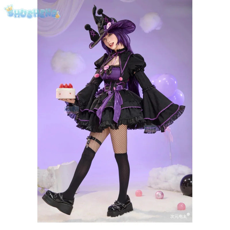 Anime Kuromi Cosplay The little witch Costume Halloween Carnival Sweet Lolita Dress Hat Accessories Socks Prop Kuromi Gothic Set