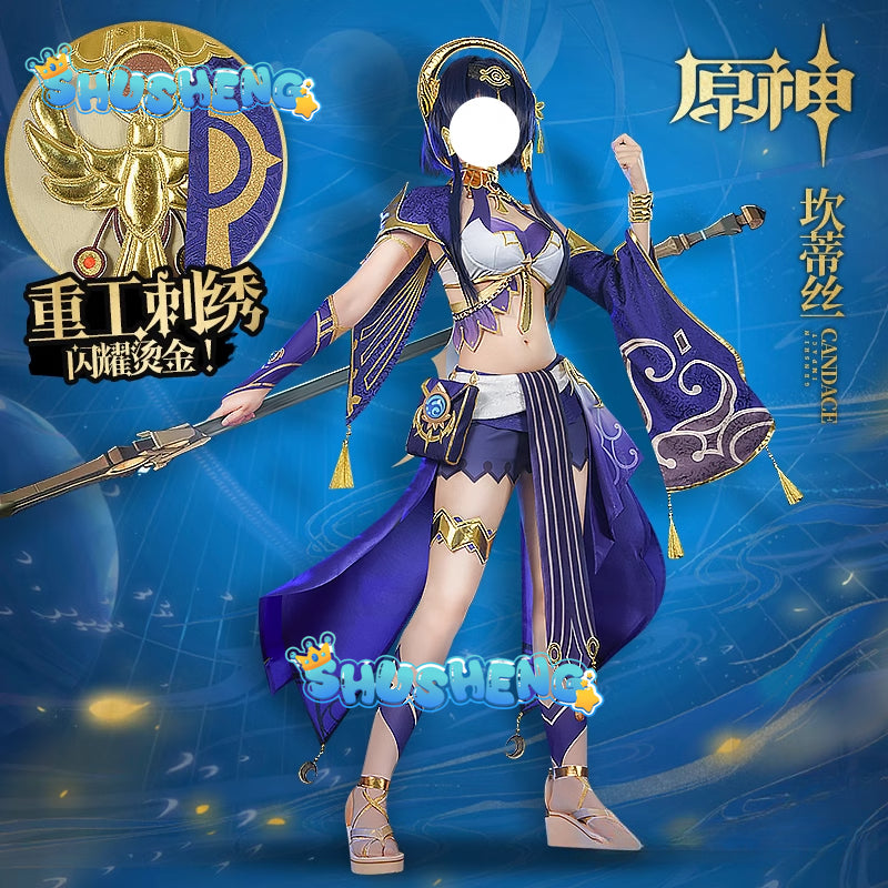 Genshin Impact Candace Cosplay Costume Halloween Party Outfit Women Black Skin Heteropupil Game Suit Lovely Uniform wig