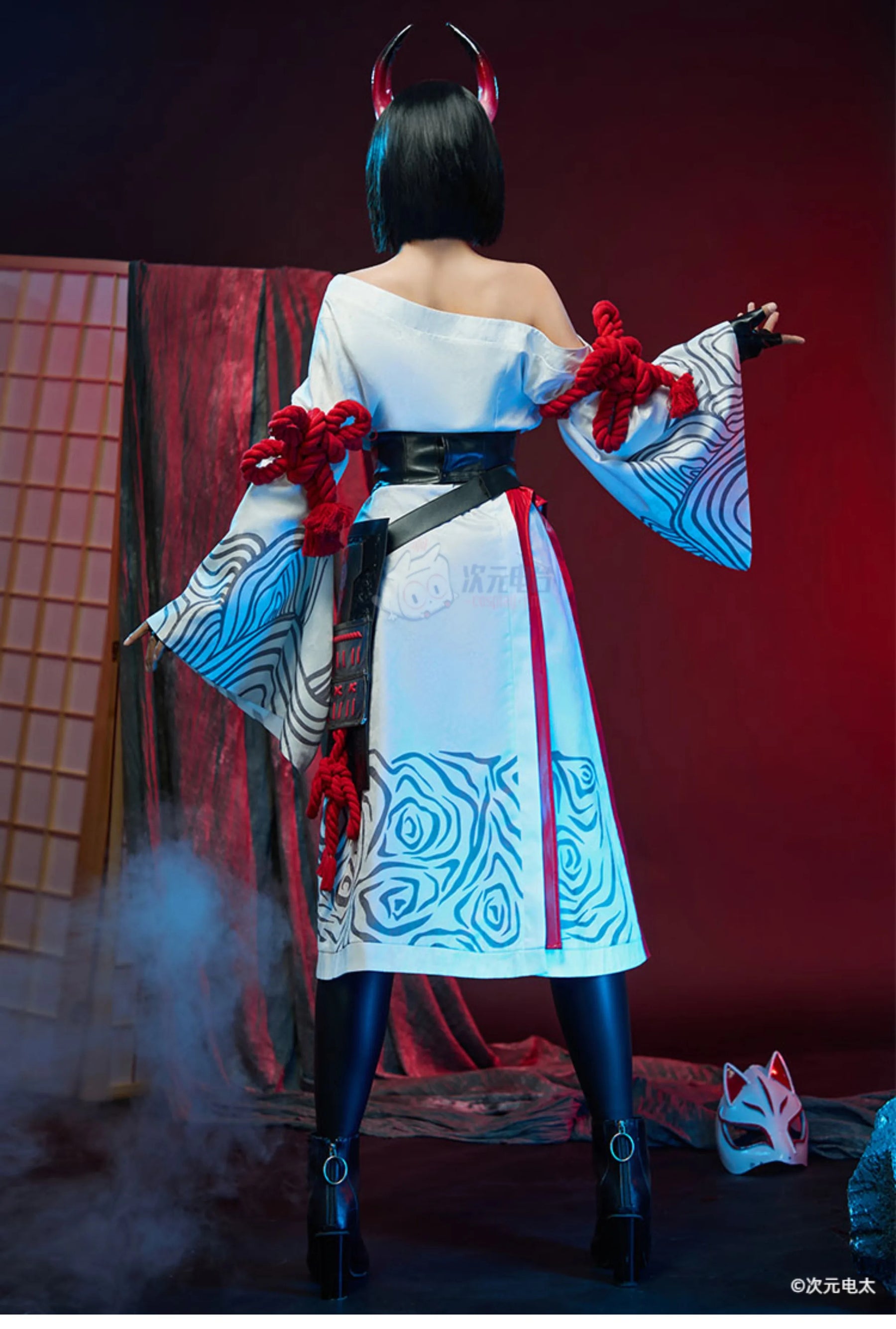 The Night Rose Hundred levels Cosplay Costume Halloween Sexy Kimono Dress Leather Pants Coat Waist Cover Gloves Set