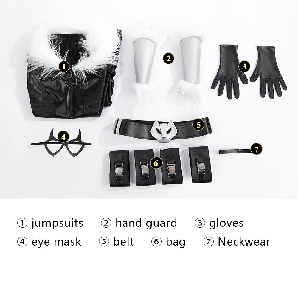 Women's Fortnite Cat Fullbody Black Catsuit Cosplay Costume Whip Zipper Patch for Halloween Cosplay costume