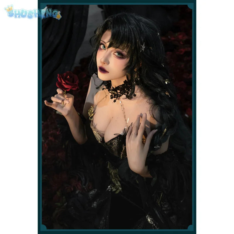 Path to Nowhere Raven MBCC-S-074 Cosplay Black glue gift box Costume Halloween Black Dress Necklace Props Wig Women's Sexy Set