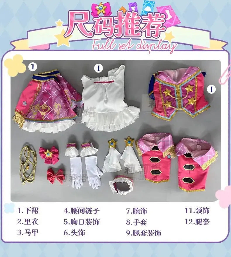 Anime Nijino Yume Aikatsu Stars! Cosplay Costume Cute New Pink Lolita Campus Dress Halloween Party Props Wig Women's Set