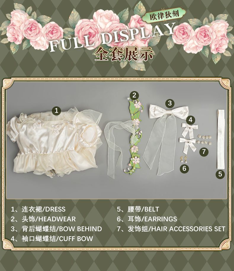 Eurydice Little Girl Cosplay Game Identity V Costume Girl Memory Alice Dress Headgear Wig Set Halloween Party Outfit Women