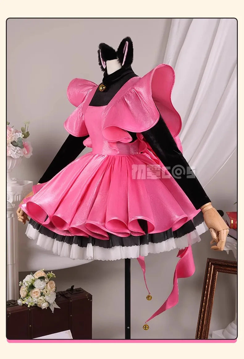 Shusheng-R Kinomoto Sakura Cosplay Costume Anime Card Captor Sakura DUDU-R Women Halloween Cute Black Pink Dress THE THUNDER Ears Tail