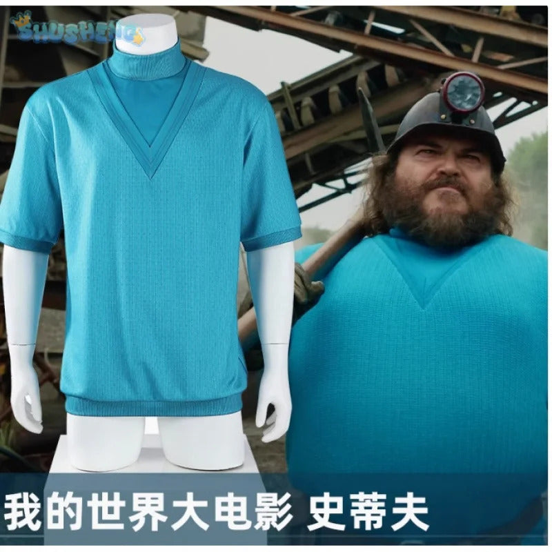Steve Movie Cosplay Costume Halloween Carnival casual blue short sleeved men's and women's fashionable T-shirt