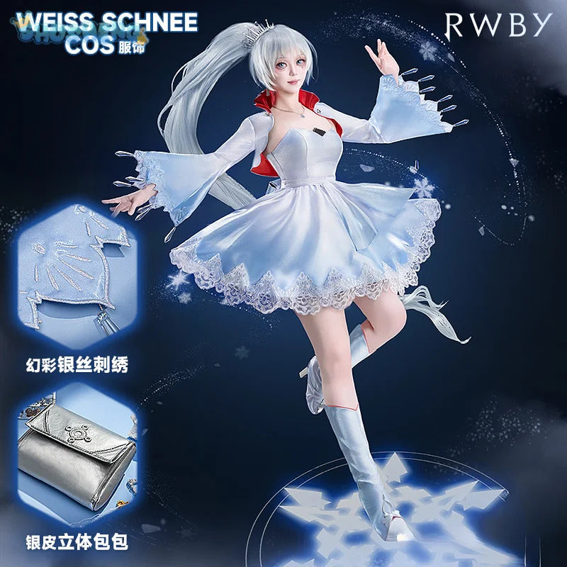 Shusheng-R RWBY Weiss Schnee Ice queen Cosplay Ruby Costume Coat strapless dress bag crown cummerbund set Halloween sweet Woman uniform