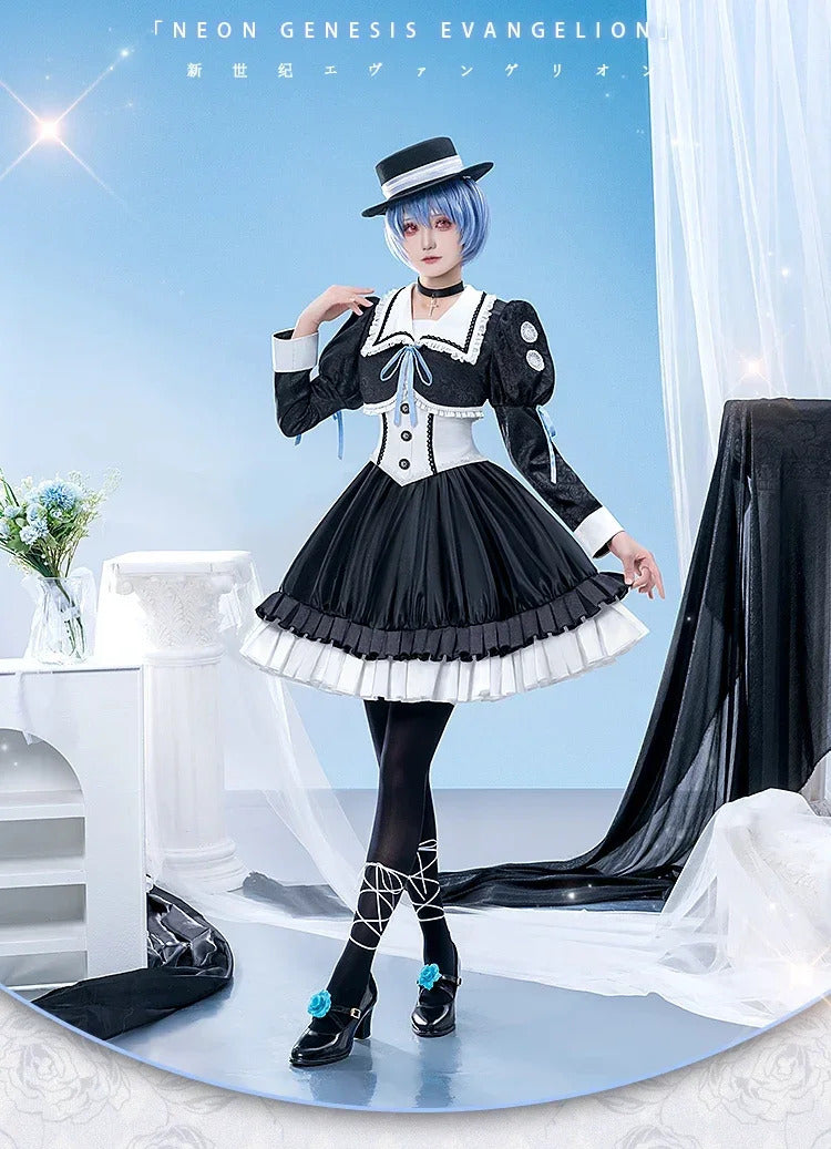 Shusheng-R Anime EVA New Ayanami Rei Cosplay Costume Halloween Party Sweet Lolita dress hat socks necklace prop set men women uniforms