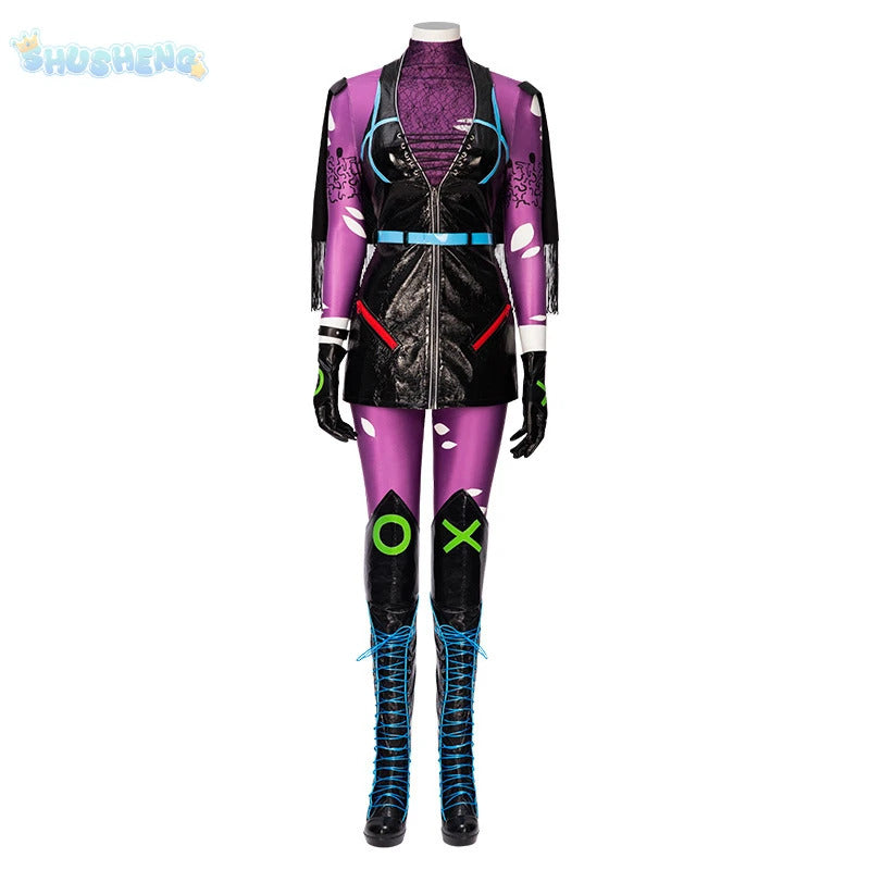 Punchline Cosplay Megamind Alexis Kaye Costume Halloween Carnival Sexy Lady Joker Outfit with Boots Custom Made Women Suit