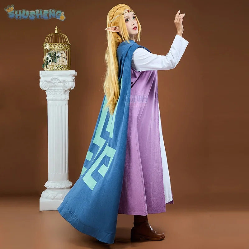 Shusheng-R Game Zelda Cosplay Princess Zelda Costume Coat, cloak, ear accessories, dress set Halloween party casual Woman Man uniform