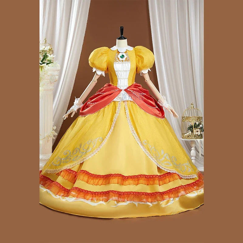 Shusheng-R Princess Daisy Cosplay Super Cos Bros Daisy princess Costume Halloween Party Gorgeous Dress Prop crown Women Sweet New Set