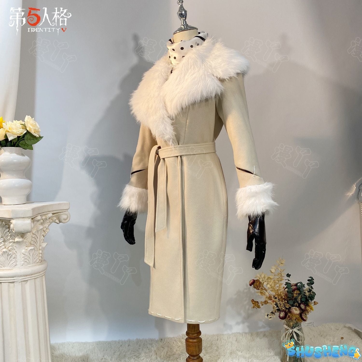 Evelyn Mora Cosplay Game Identity ⅤMs. Farrow Cosplay Costume Woman Coat Scarf Necklace Gloves Outfit Set for Women Clothing