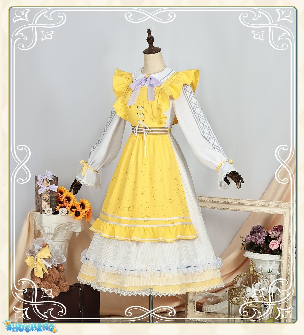 Anime Game Identity V Cosplay Anne Lester Toy Merchant Costume Shimmer Wig Yellow Dress Lolita Girls Halloween Suit Customized