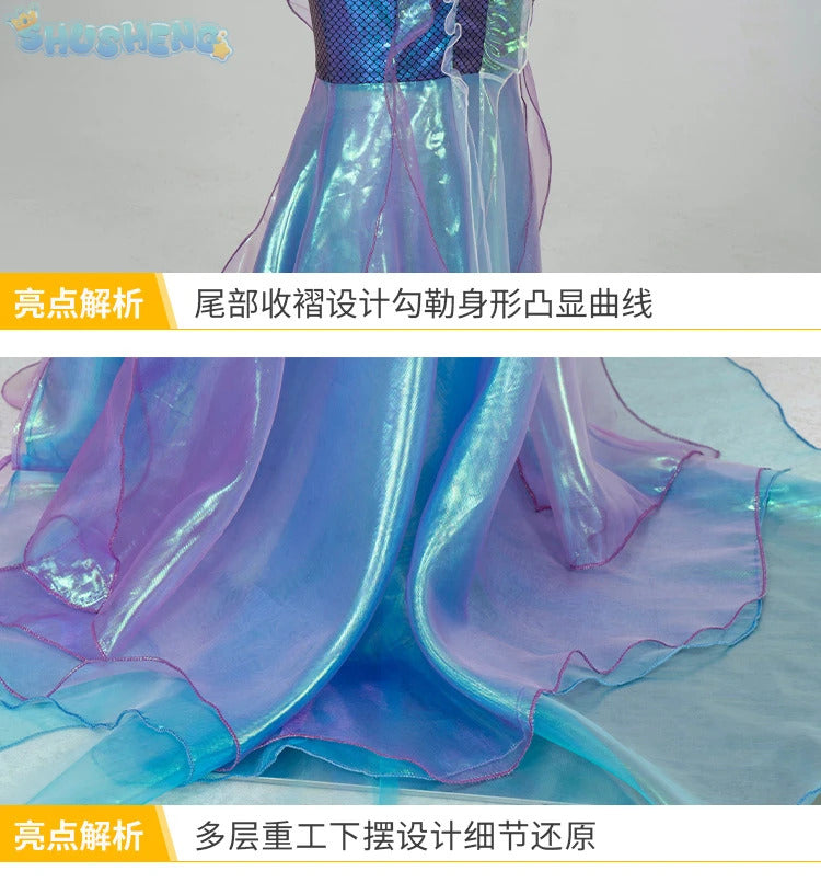 New Movies Ariel girl Princess Dress Little Mermaid Cosplay Kids Costume Party Carnival Children Halloween Clothes Adult set