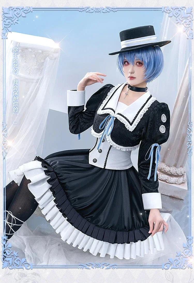 Shusheng-R Anime EVA New Ayanami Rei Cosplay Costume Halloween Party Sweet Lolita dress hat socks necklace prop set men women uniforms