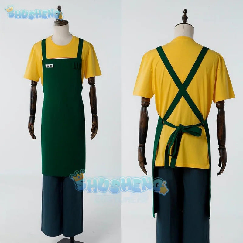 Taro Sakamoto Cosplay Anime Costume Sakamoto Days Lu Shaotang Yellow Pants Apron Glasses Halloween Party Women Men T-Shirt