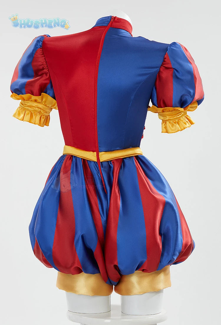 Adult Digital Circus Cosplay Costumes Pomni Cosplay Masks Set Hat Jumpsuit Cartoon Christmas Halloween Party Cute Clown wig set