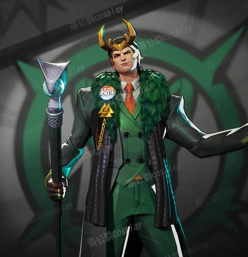 Game Rivals Loki Cosplay Fantasy Battle Suit President Costume Adult Men Roleplay Fantasia Outfits for Halloween