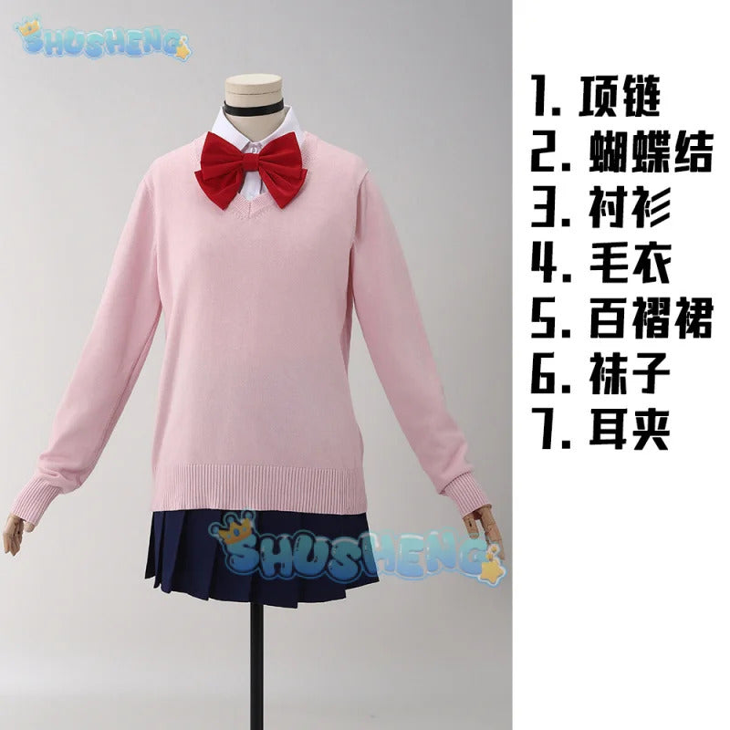 Anime dandadan Momo Ayase cosplay costume pink top skirt earrings choker school uniform props Halloween party women Shusheng
