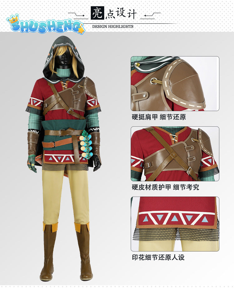 Kingdom Cosplay Disguise Link Hylian Cosplay Costume Hylian Tunic Hood Design Outfit and Accessories Custom Size for Man