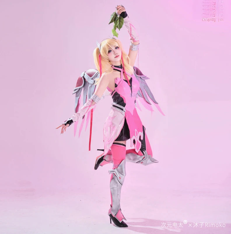 Mercy Angela Ziegler Overwatch OW Cosplay red angel Costume Halloween leather jumpsuit props wig accessories uniform Woman set