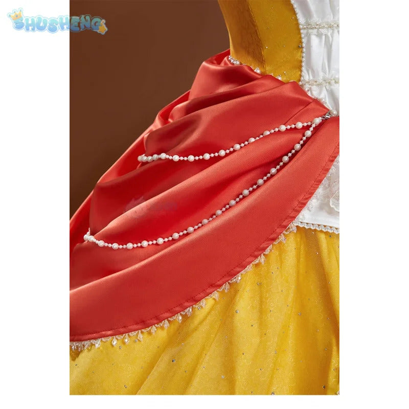 Shusheng-R Princess Daisy Cosplay Super Cos Bros Daisy princess Costume Halloween Party Gorgeous Dress Prop crown Women Sweet New Set
