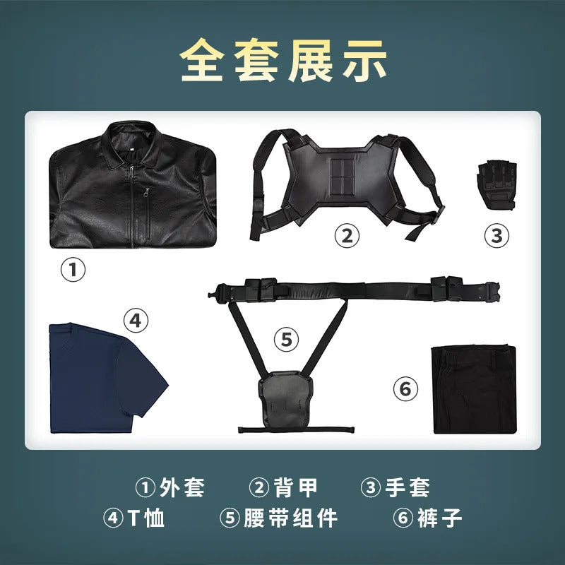 Thunderbolts Bucky Barnes Cosplay Winter Soldier Costume Halloween Men's Fantasy Uniform Coat Props Shoes Accessories Net Set