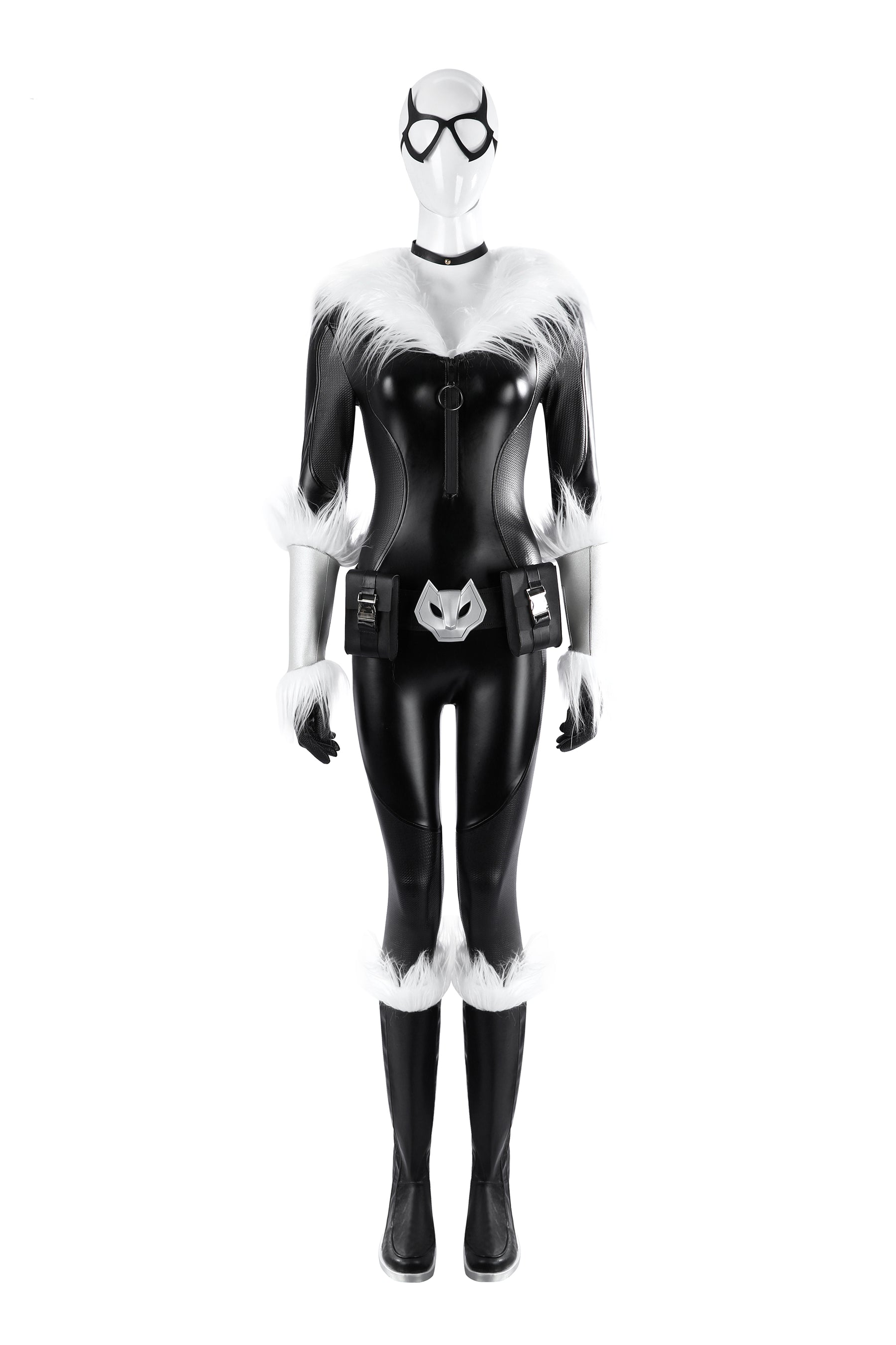 Women's Fortnite Cat Fullbody Black Catsuit Cosplay Costume Whip Zipper Patch for Halloween Cosplay costume