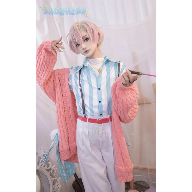 Fragaria Memories Kurode Merold Cosplay Costume Cute and sweet pink sweater jacket pants, wig Halloween party uniform MEROLD set