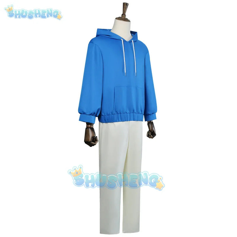 Anime Sakamoto Days Shin Asakura Cosplay Costume Blue Sweatshirt Assassin Halloween Party Women Men Props Accessory