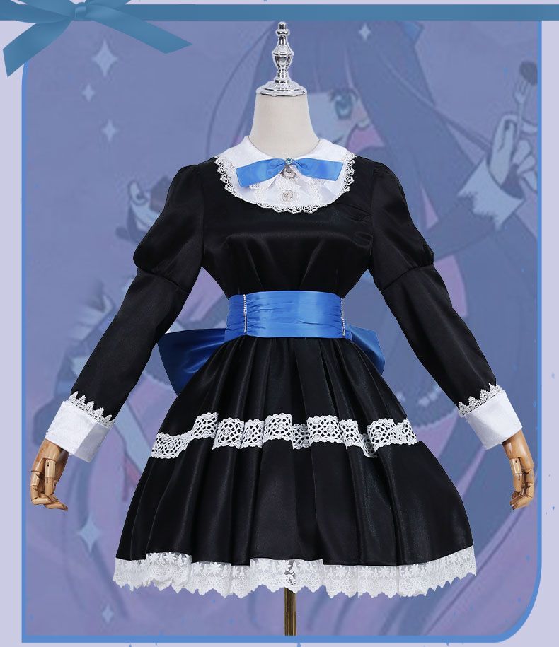 Stocking Anarchy Cosplay Panty & Stocking Black Dress Uniform Long Blue Halloween Party Outfits for Women