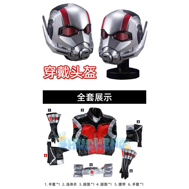 Ant Man Cosplay Scott Lang Costume Jumpsuit, helmet, gloves accessory Halloween party men's Fantasy combat suit set XS-XXXL