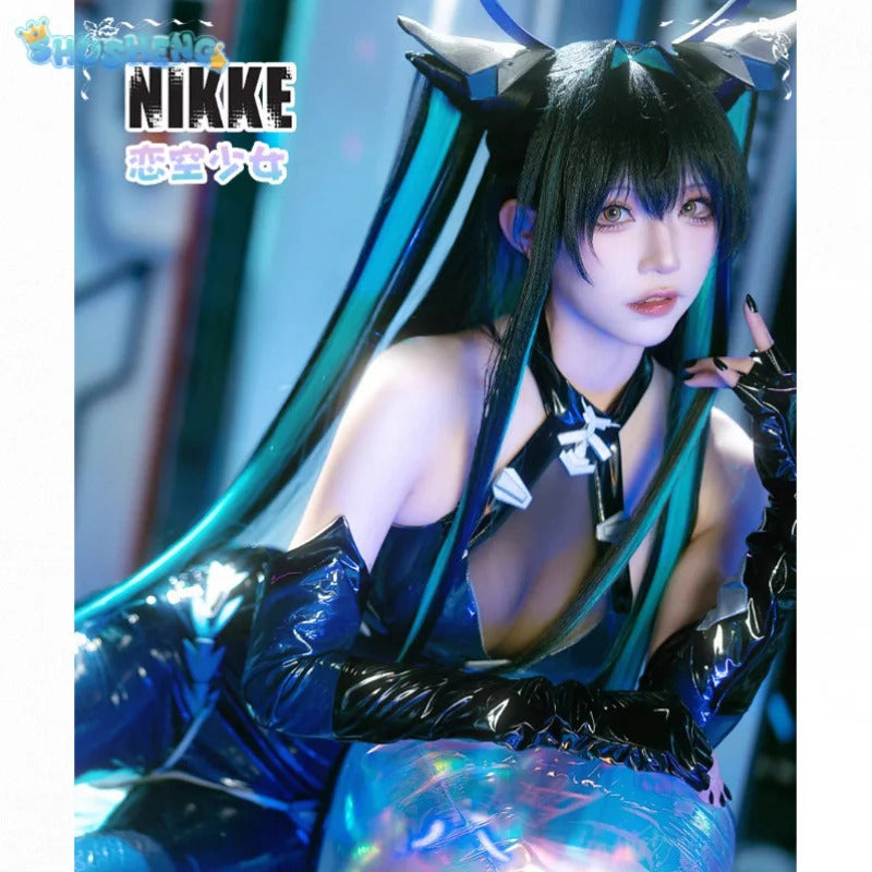 NIKKE:The Goddess of Victory Mermaid Cosplay Costume Halloween party new black leather tight fitting jumpsuit wig prop sexy set