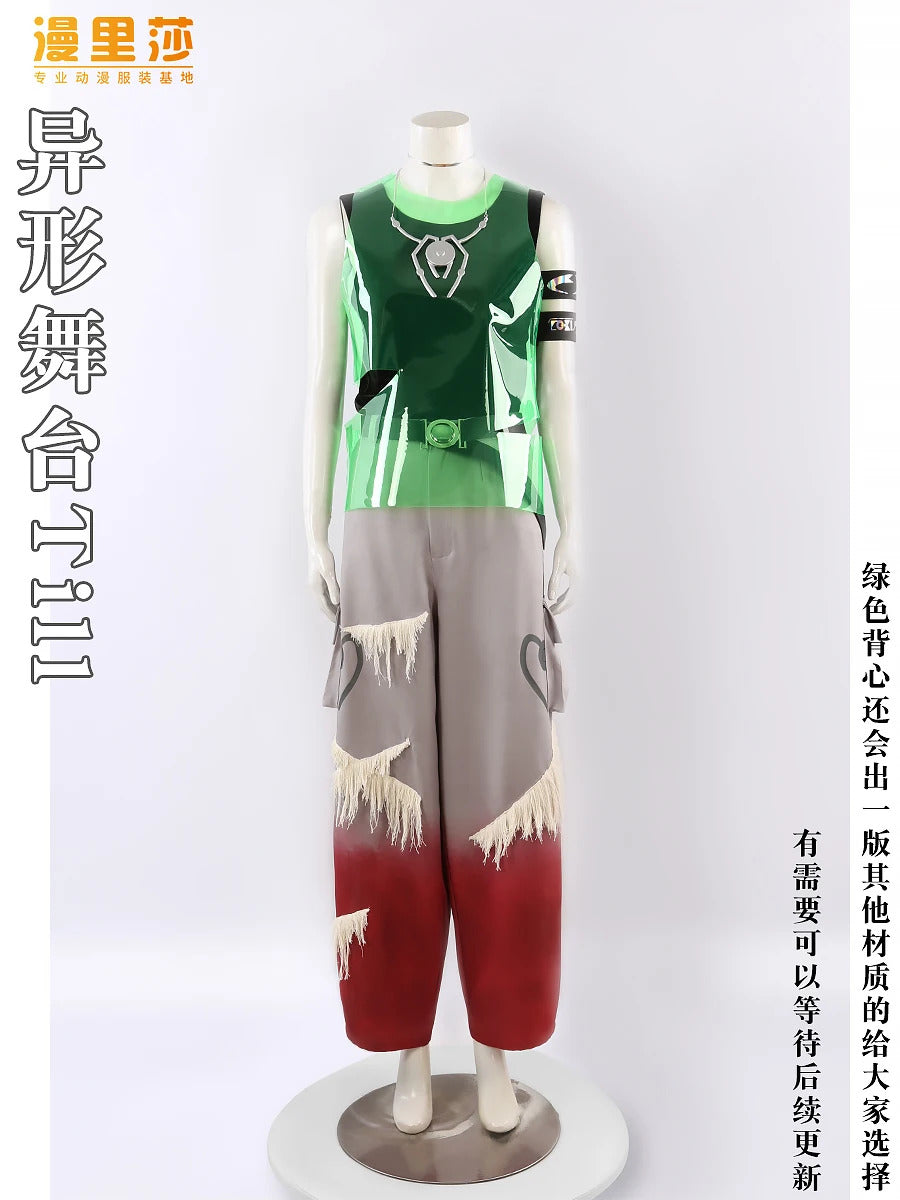 Alien stage till Cosplay r7 round7 Costume New Fashion Men Women Tank Top Pants Necklace Belt Set Party Carnival Fashion Uniform
