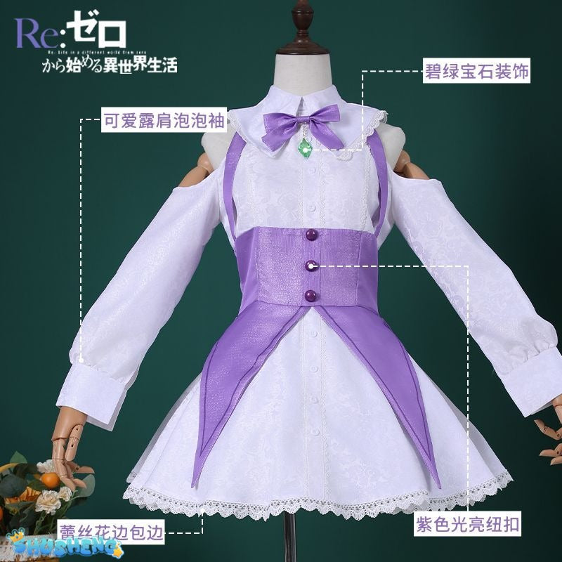 Anime Re:Zero Emilia Cosplay Costume Wigs Suit Coser Halloween Party Role Play Outfit Dress