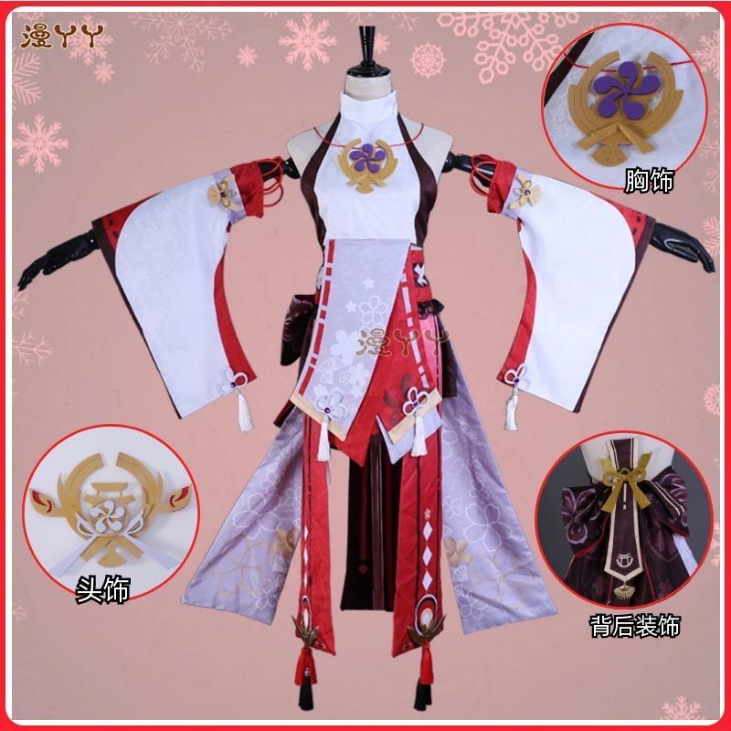 Genshin Impact Yae Miko Full Set Guuji Yae Cosplay Costume Wig Earning Headwear Ears Tail for Comic Con