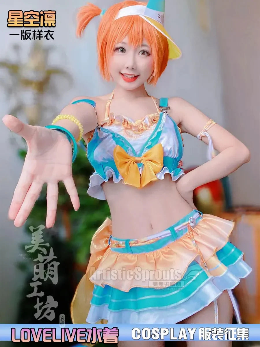 Anime LoveLive! Rin Hoshizora Cosplay Costume Women Halloween Party Sweet Top Skirt Headwear Set Summer Vacation Beach swimwear